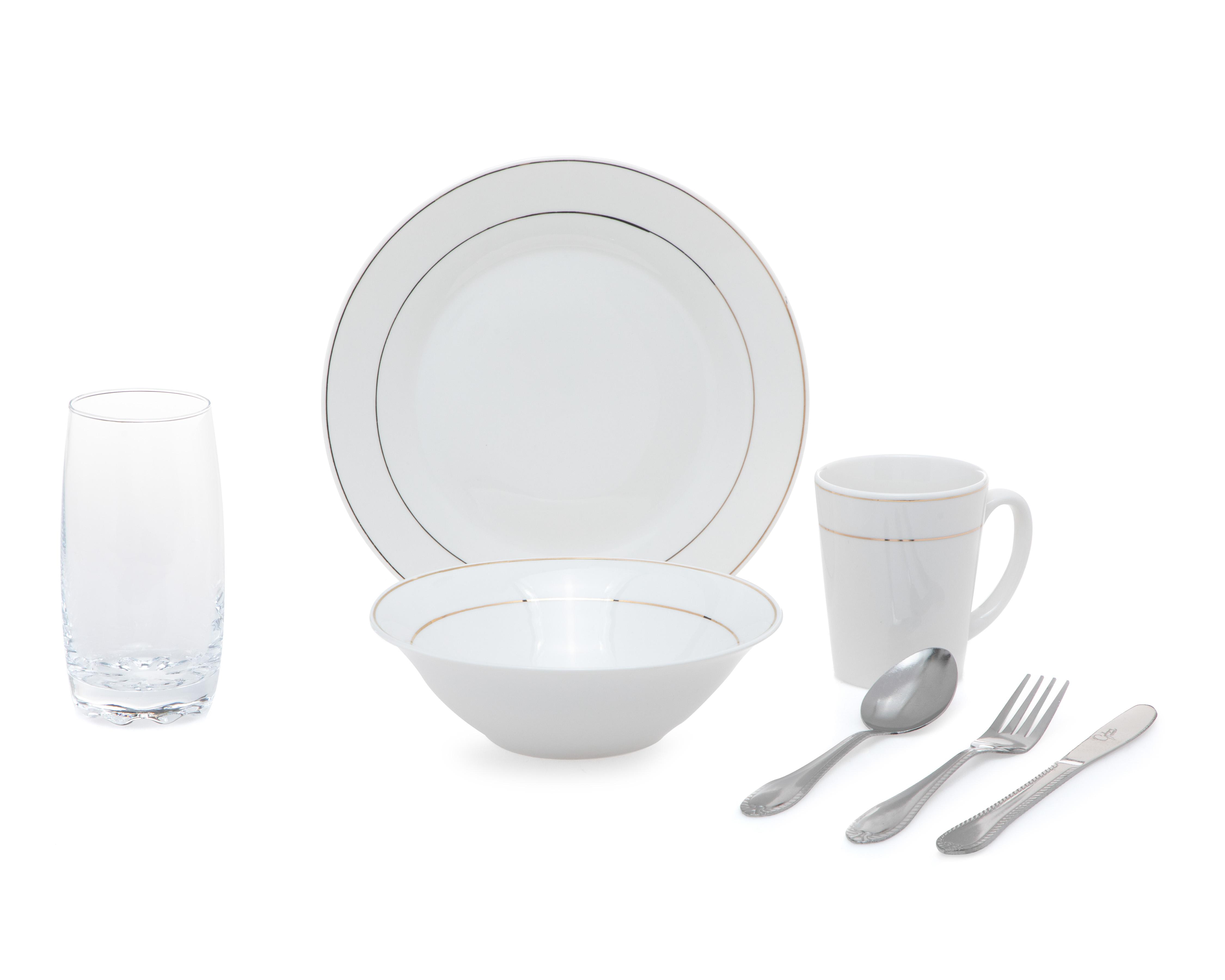 Vajilla de Porcelana Blanca para 4 Personas