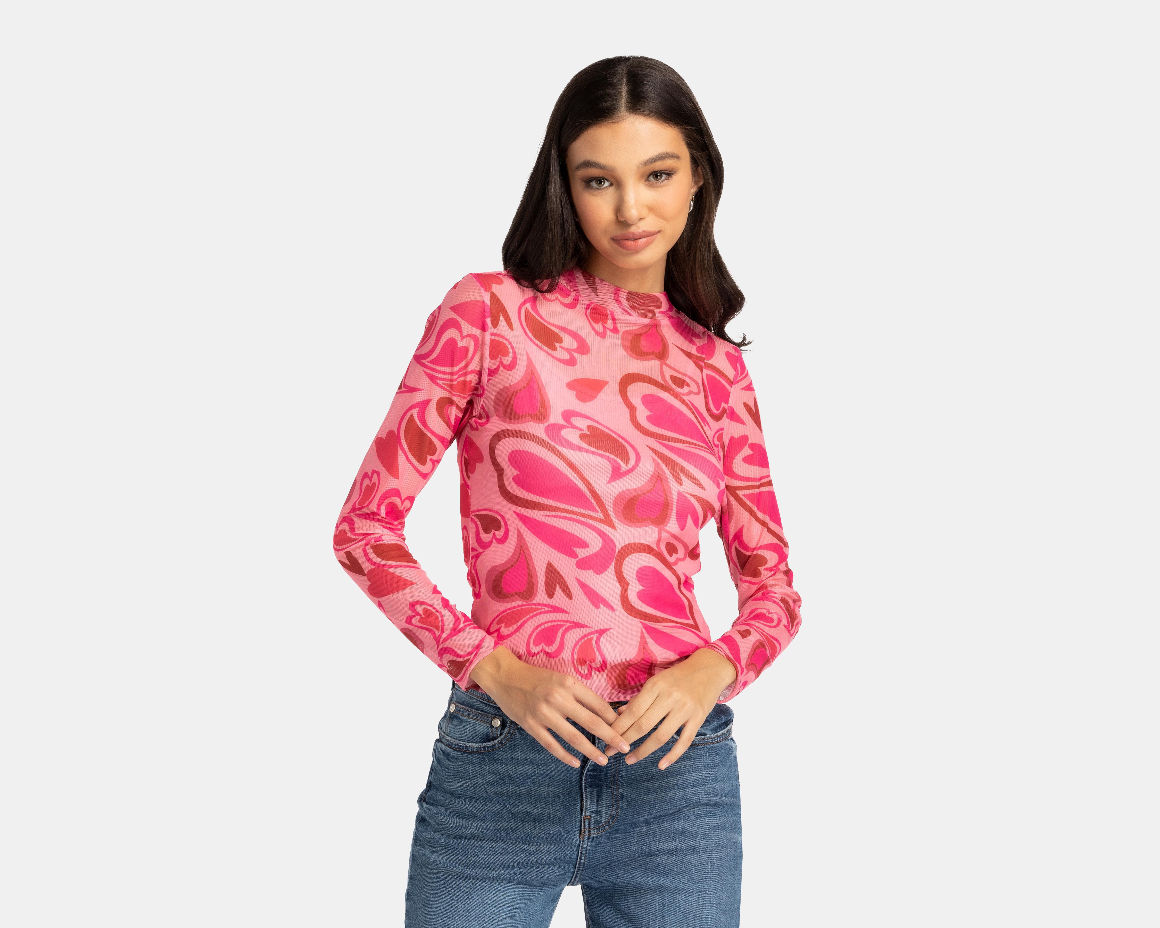 Blusa Refill Manga Larga con Estampado de Corazones