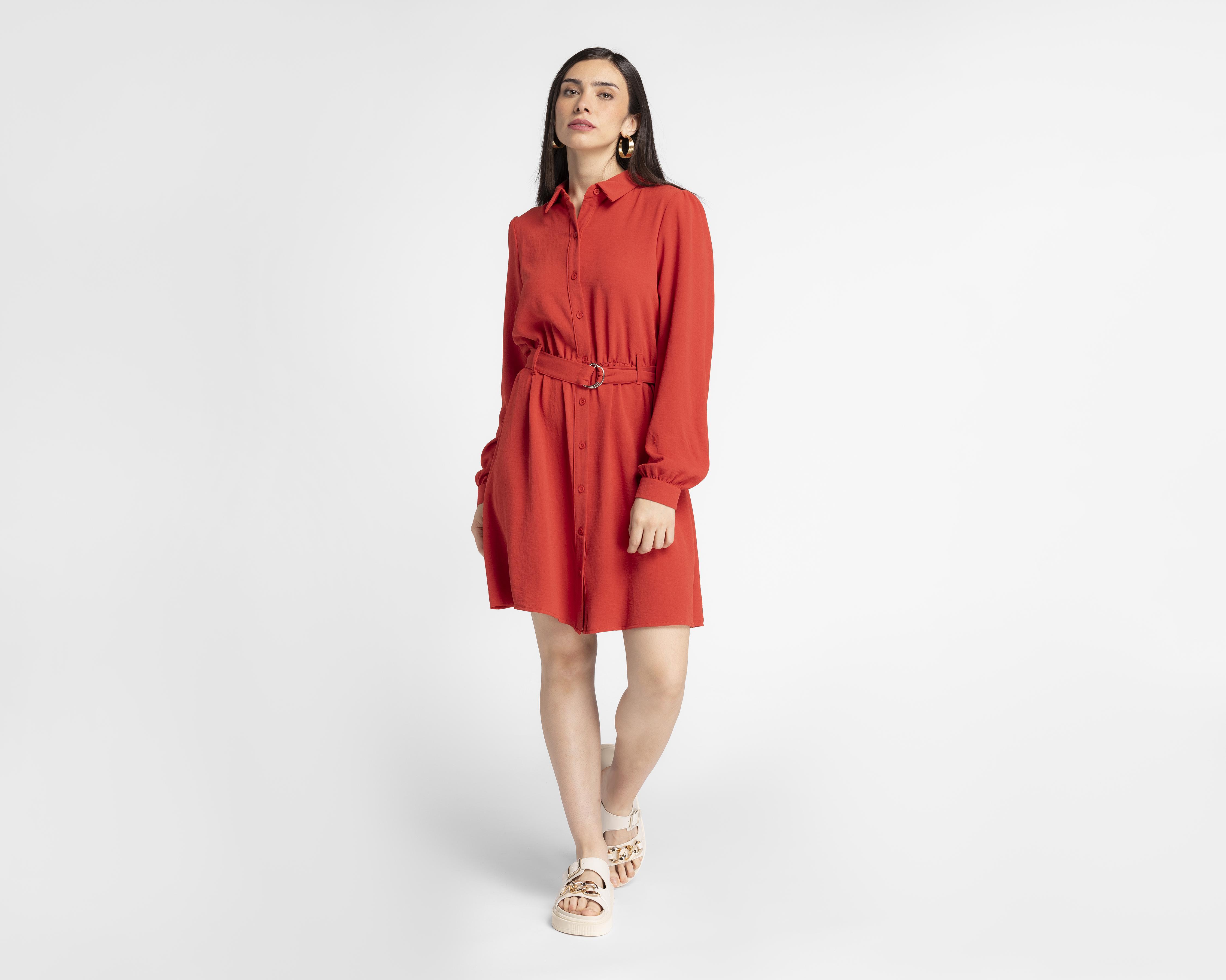 Vestido Sahara Casual Manga Larga con Botones
