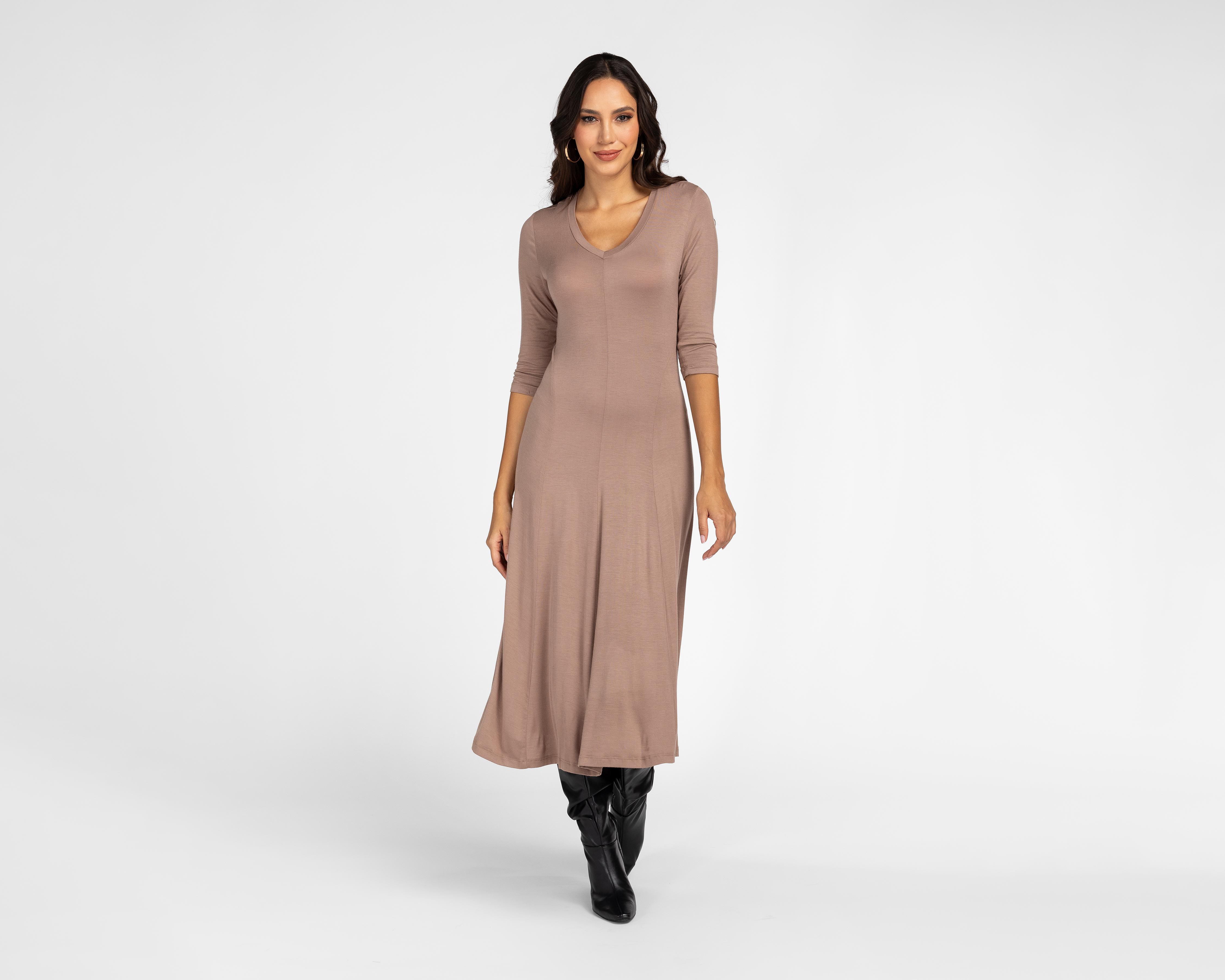 Vestido Casual Sahara Café con Cuello V