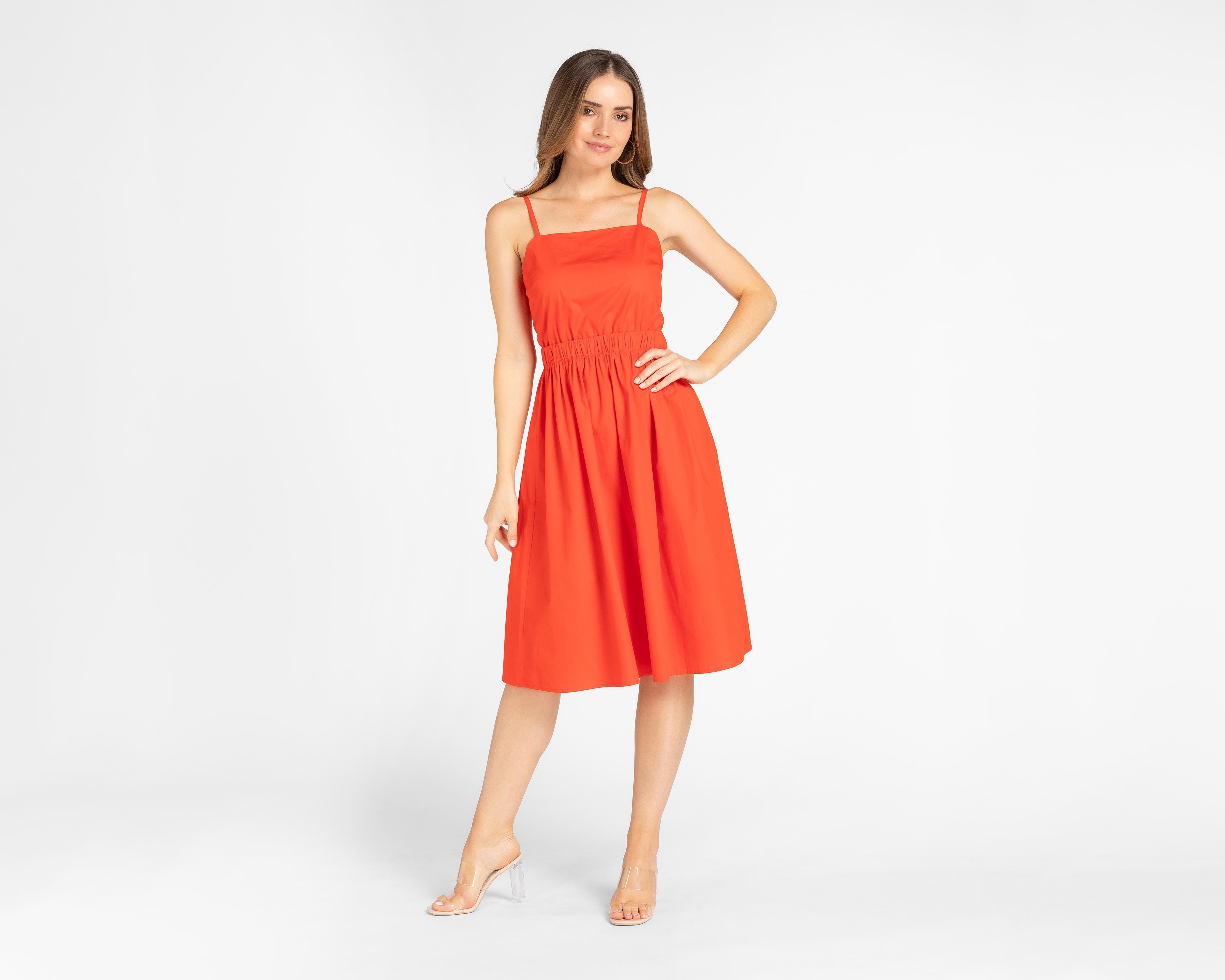 Vestido Jennifer Lopez Casual de Tirantes Anaranjado