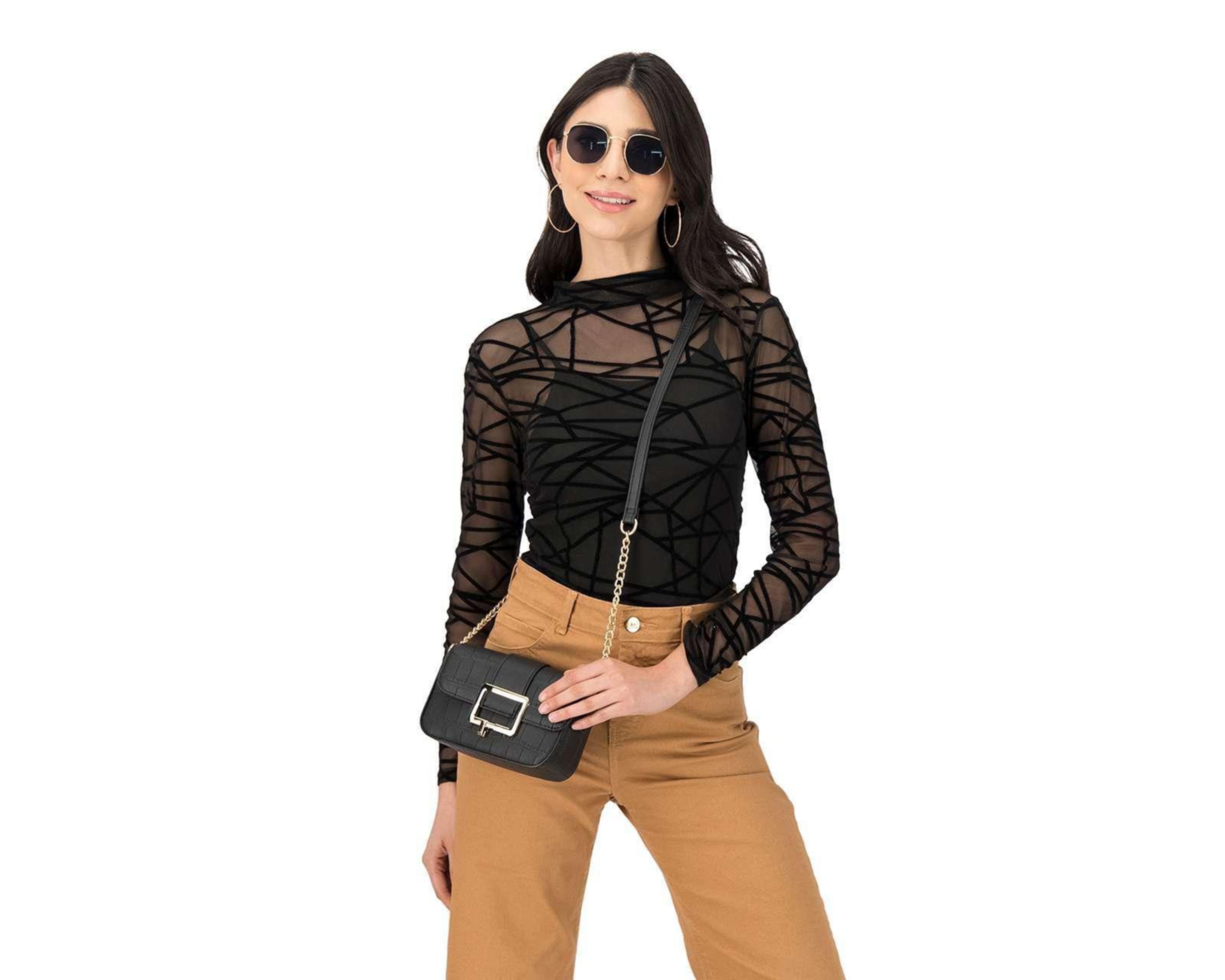 Blusa Jennifer Lopez Manga Larga Cuello Mock