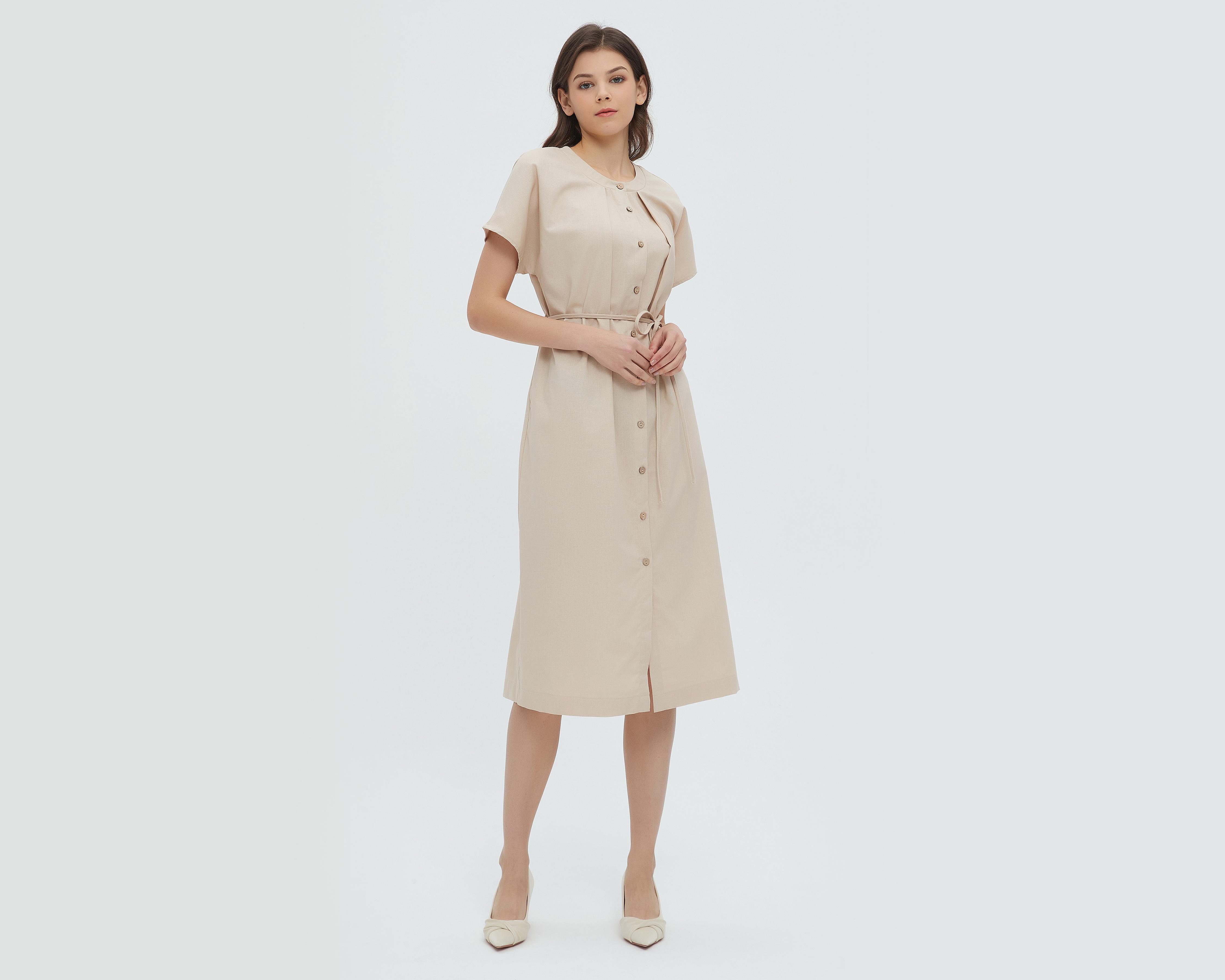 Vestido Sahara Casual de Lino con Cinturón