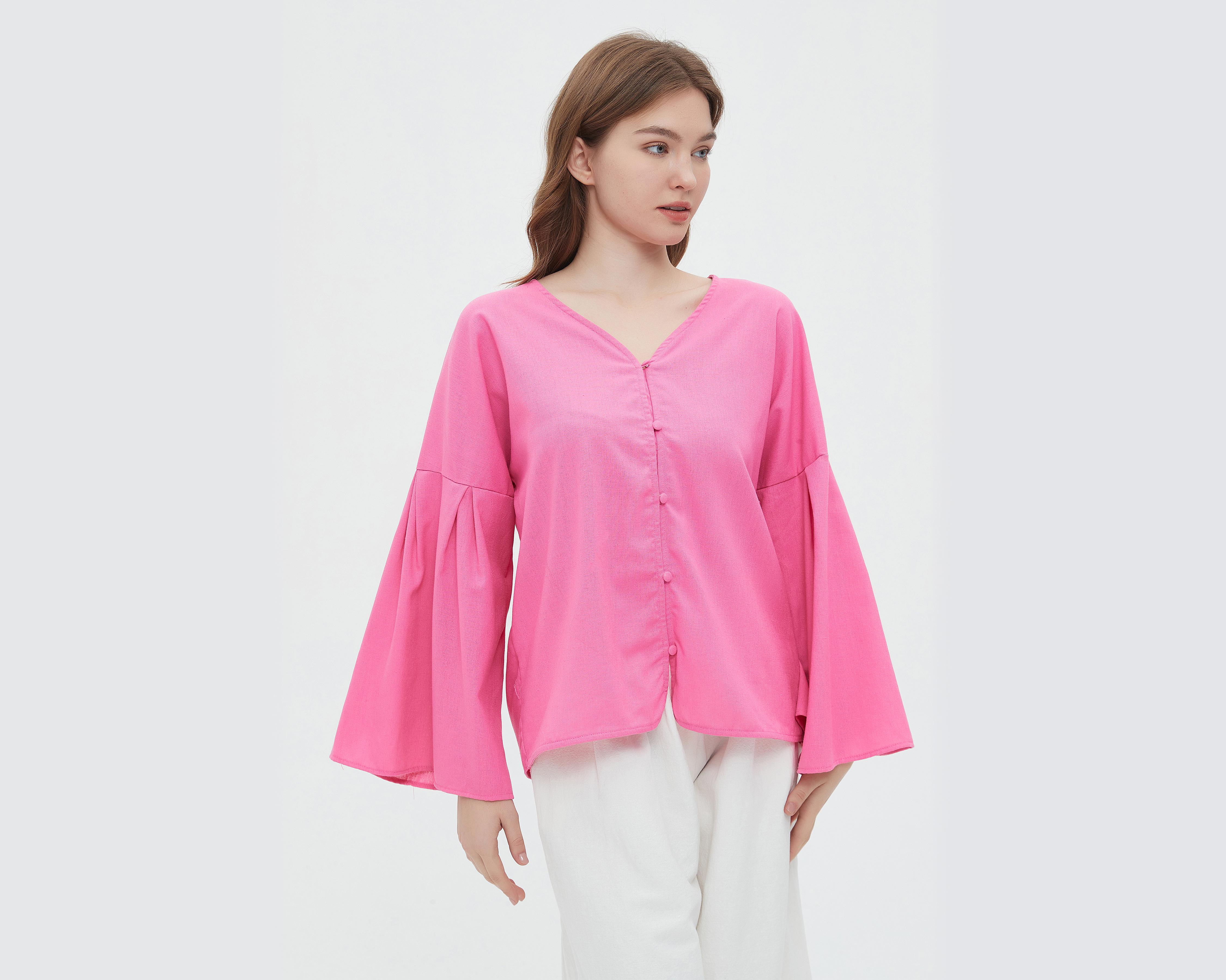 Blusa Sahara Manga Larga Rosa