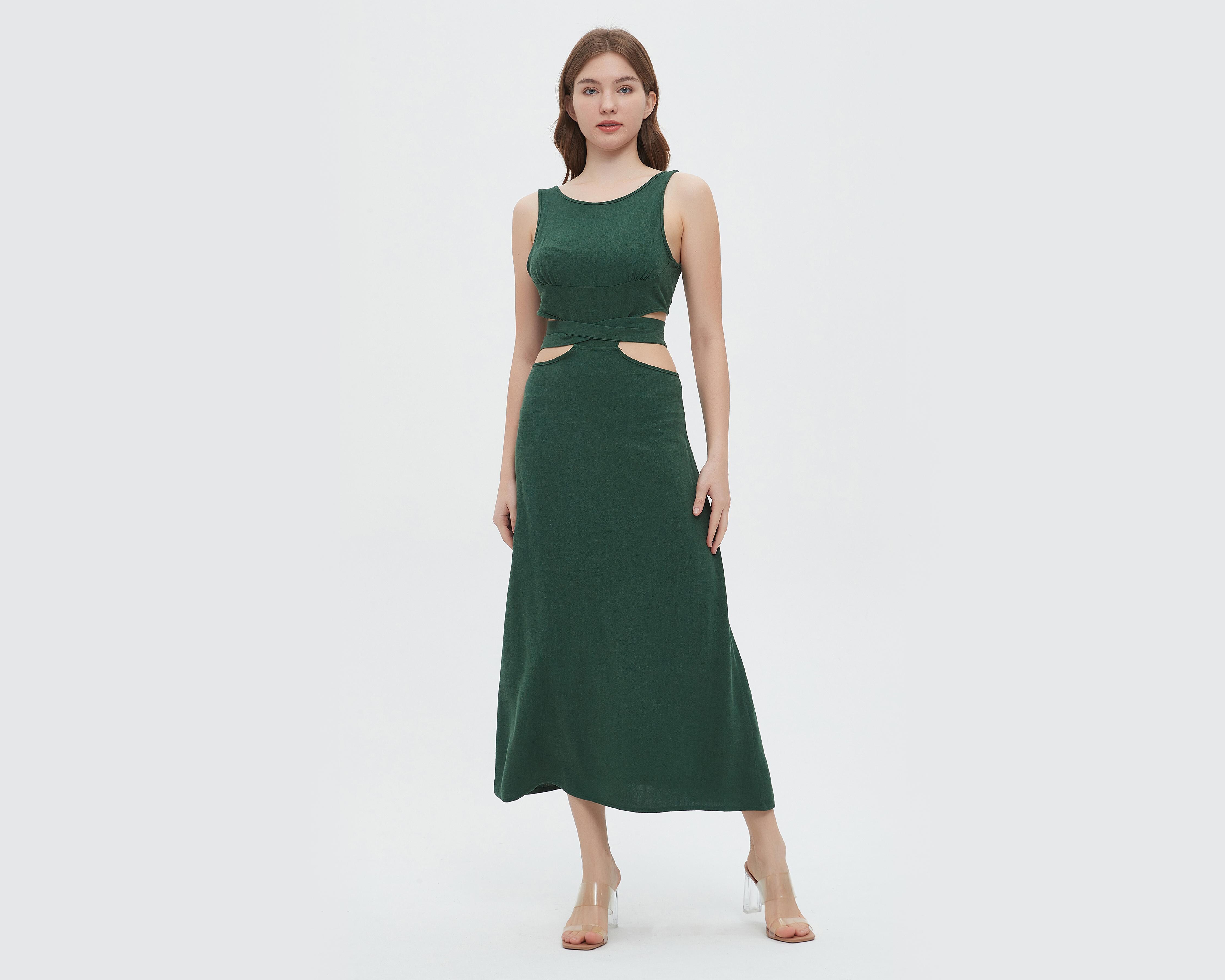 Vestido Sahara Casual Verde con Aberturas
