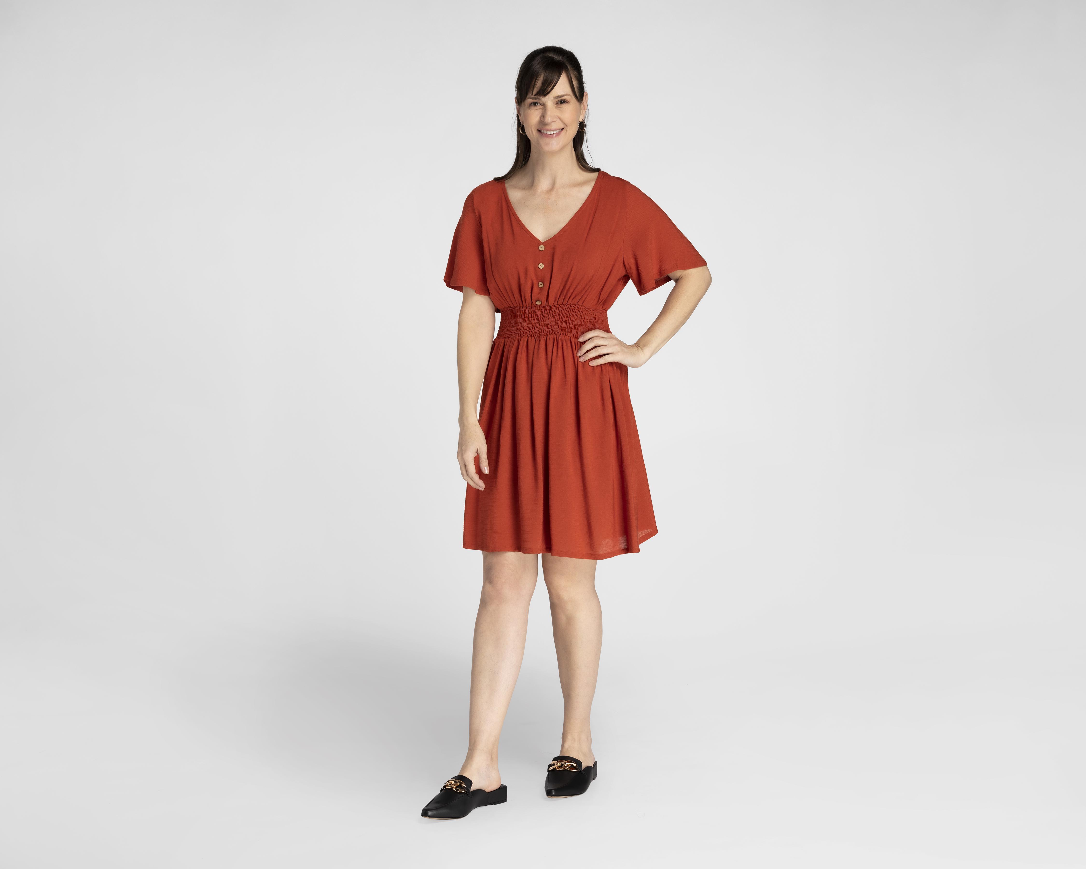 Vestido Sahara Casual Chedrón con Botones